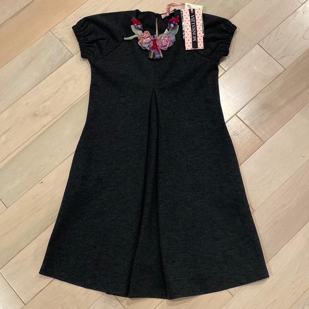 Monnalisa Italy girls grey flowers Abito con Ghirlanda dress 10
